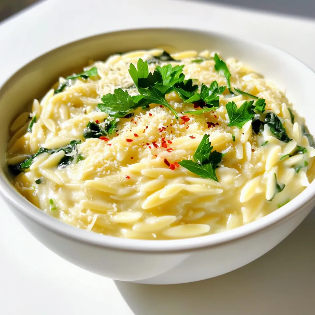 Delicious One Pot Garlic Parmesan Orzo with Spinach