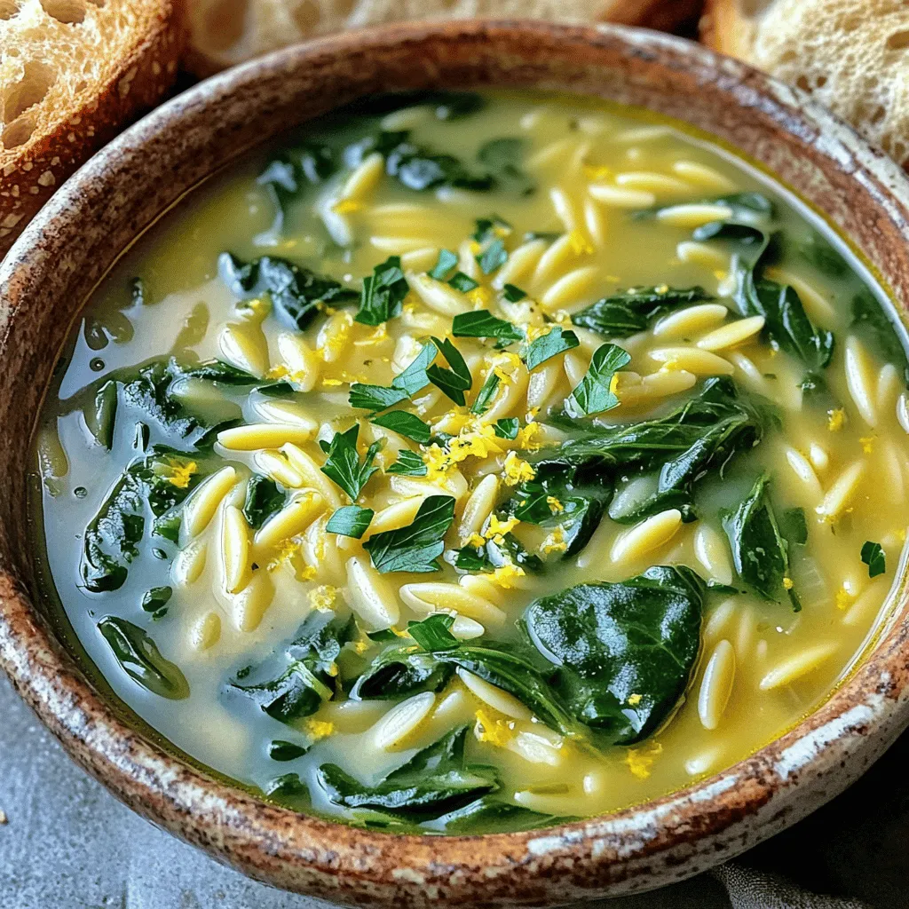 One-Pot Creamy Lemon Spinach Orzo Soup Delight