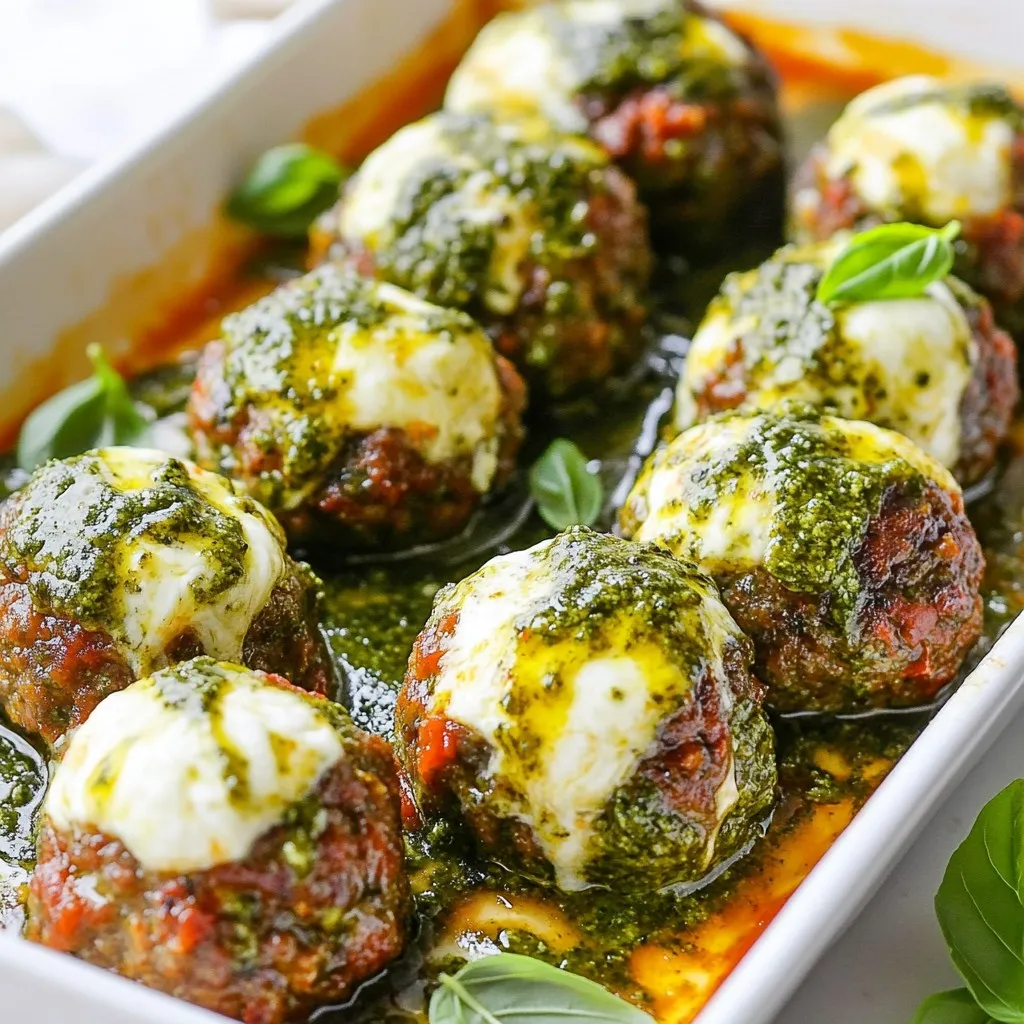 Pesto Mozzarella Stuffed Meatballs Flavorful Delight
