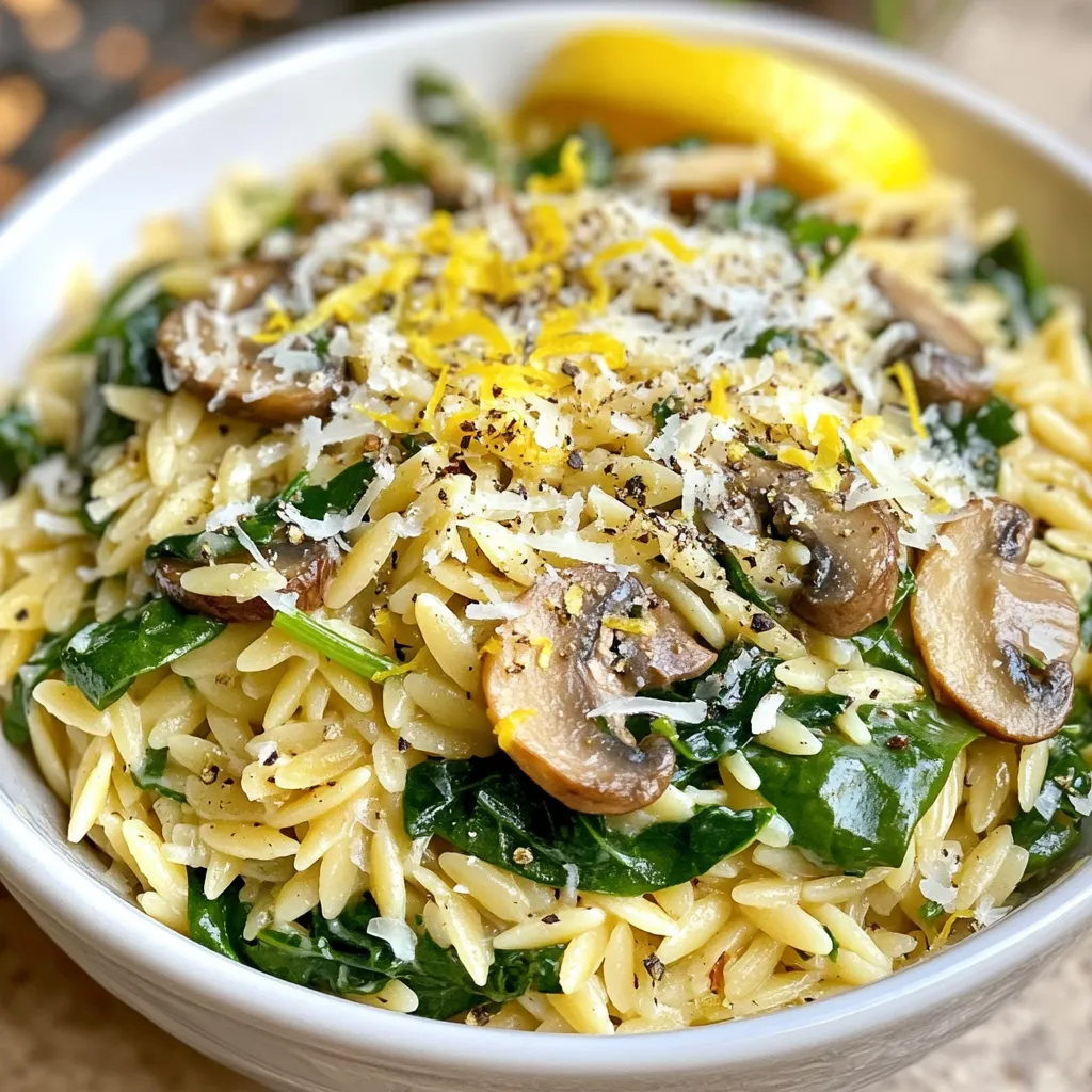Spinach Mushroom Orzo Skillet Flavorful Dinner Recipe