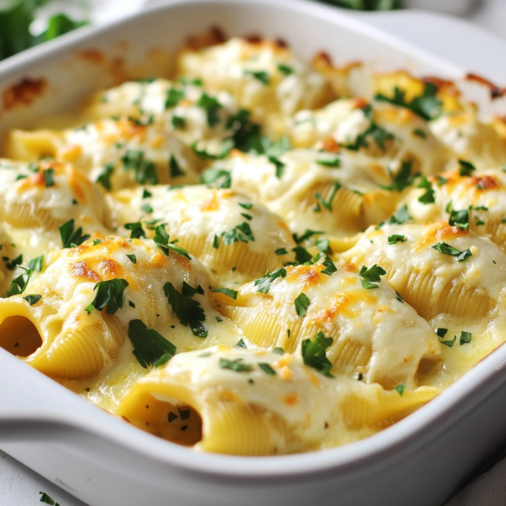 Hearty Chicken Alfredo Stuffed Shells in Minutes