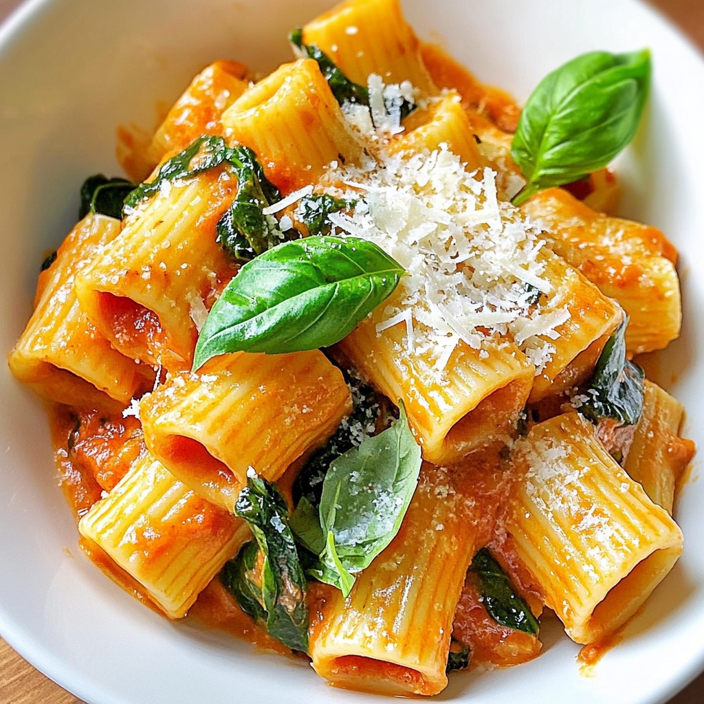 Creamy Tomato Spinach Rigatoni Delightful Dinner Dish