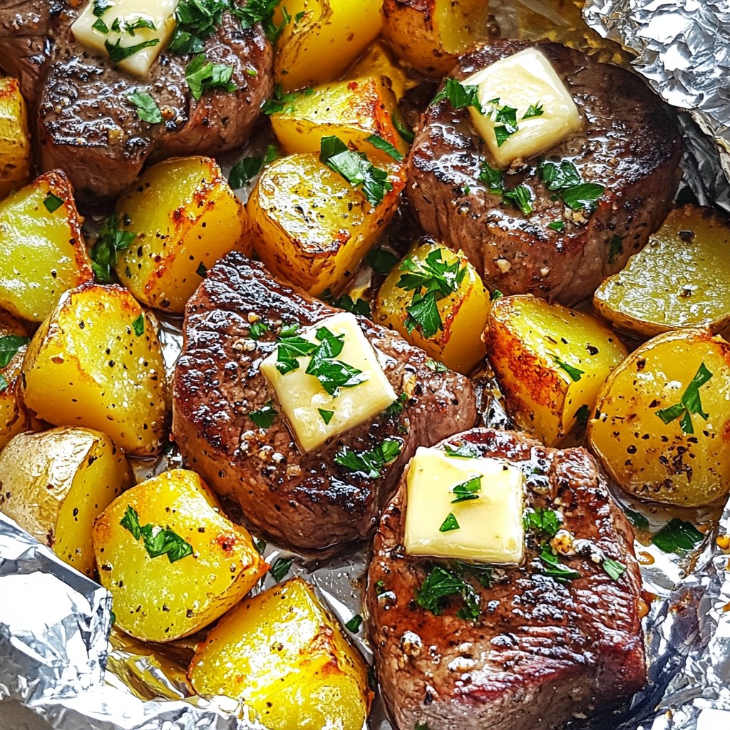 Garlic Butter Steak and Potato Foil Packs Delight
